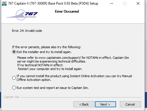 Captain Sim Forum Error 24 Invalid Code